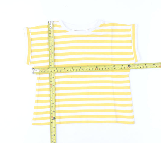 Zara Girls Yellow White Striped Short Sleeve T-Shirt 2XS Cotton