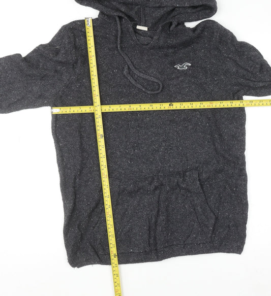 Hollister Men's Grey Hooded Knit Pullover Jumper Size M