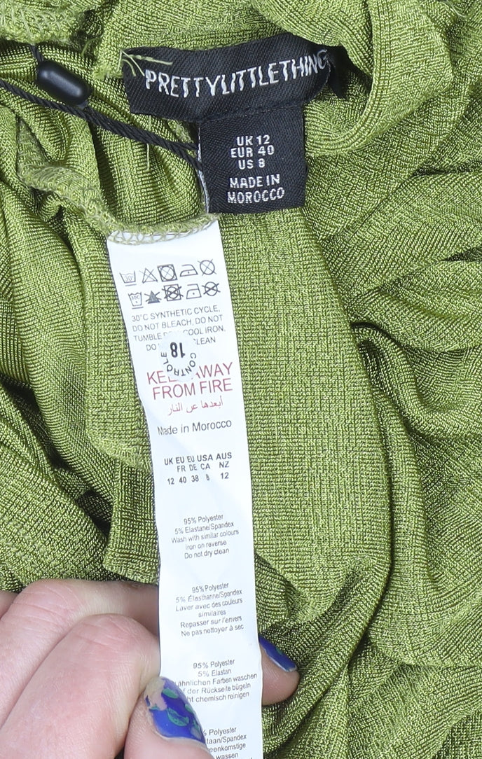 PrettyLittleThing Women’s Green Bodycon Maxi Sleeveless High Neck Dress Size 12