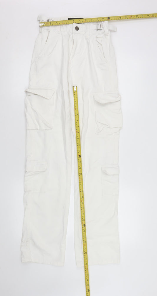 Stradivarius Women’s White Cargo Jeans Size 4 Regular Fit Cotton