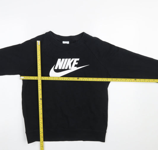 Nike Women Black Small Pullover Sweatshirt Cotton Blend Logo Crew Neck
