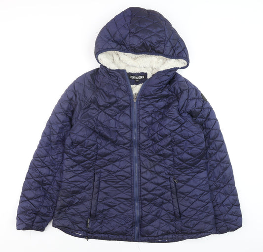 Steve Madden Womens Blue Quilted Hooded Puffer Jacket XL