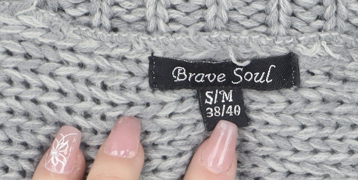Brave Soul Women's Grey Chunky Knit Open Cardigan S Relaxed Fit
