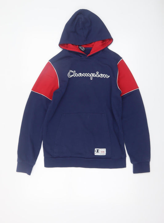 Champion Boys Navy Red Pullover Hoodie XL 13-14 Years Cotton Blend