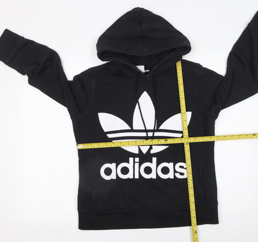 Adidas Womens Black Pullover Hoodie UK 8 Cotton Logo Hooded Sweatshirt