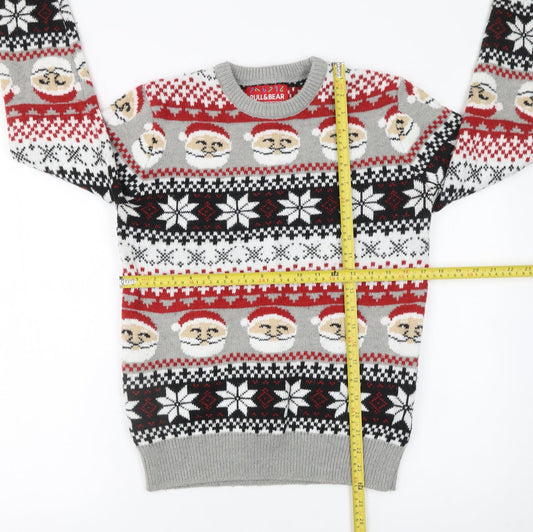 Pull&Bear Men Grey Santa Fair Isle Christmas Jumper Size S