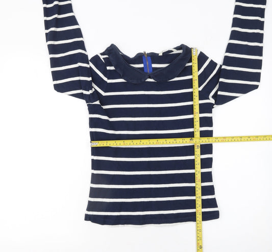 Boden Women Blue Striped Long Sleeve Collared Cotton T-Shirt UK 8