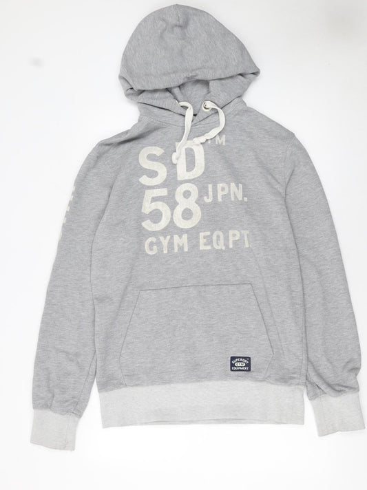 Superdry Men's Grey Pullover Hoodie Large Gym Graphic Print
