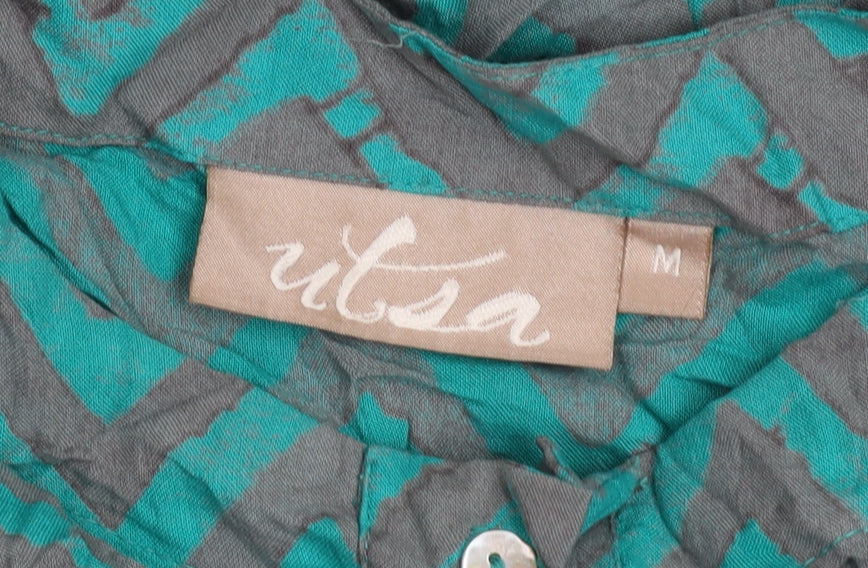 Utsa Women Green Chevron Maxi Dress M Lightweight Bohemian Style