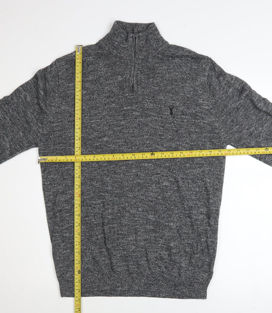 Next Men’s Grey Cotton Blend 1/2 Zip High Neck Jumper Size M