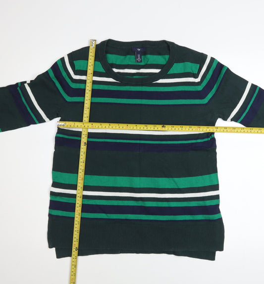 Gap Womens Green Striped Long Sleeve Cotton Jumper Size M