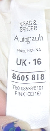 Marks and Spencer Women Ivory Floral Silk Linen Shift Dress UK 16