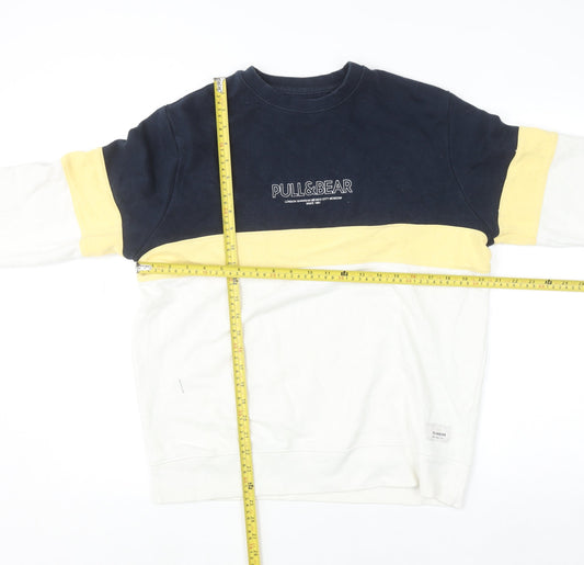 Pull & Bear Men’s Multicoloured Small Regular Fit Crew Neck Cotton Jumper
