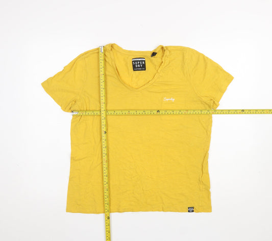 Superdry Women's Yellow V-Neck Short Sleeve T-Shirt UK14 Cotton Blend