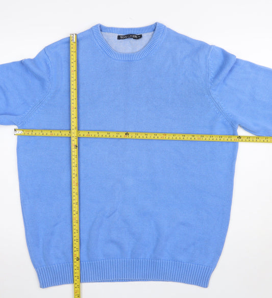 WoolOvers Men Blue Cotton Crew Neck Classic Fit Jumper XL