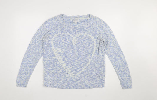 Superdry Womens Blue Cotton Heart Knit Jumper Size M