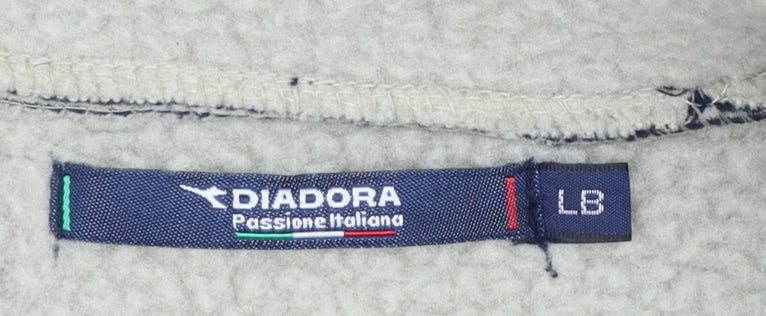 Brand and care label for Diadora boys’ blue fleece full zip jacket l lined mid-length outdoor coat