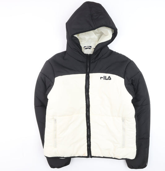 Fila Men's Black Puffer Jacket L Hooded Full Zip Winter Coat
