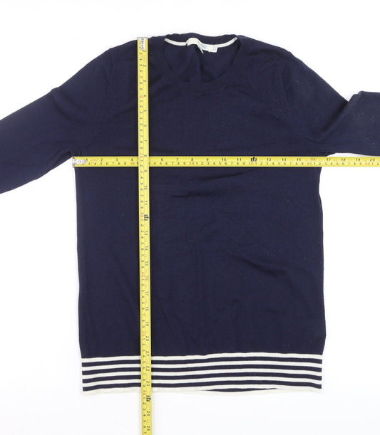 Boden Women Blue Wool Knit Long Sleeve Striped Flared Cuff Jumper UK 10