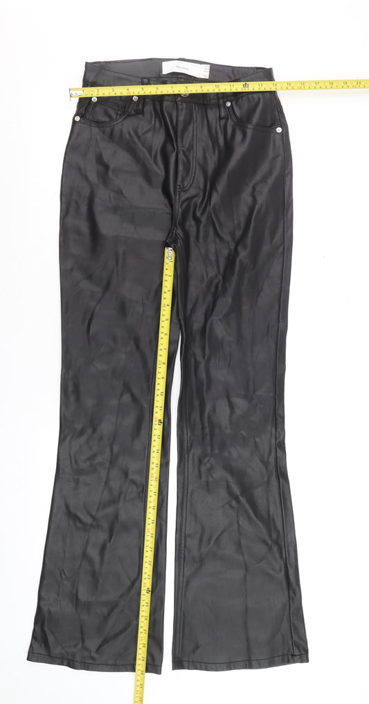 Bershka Women's Black Faux Leather Flared Trousers Size 12