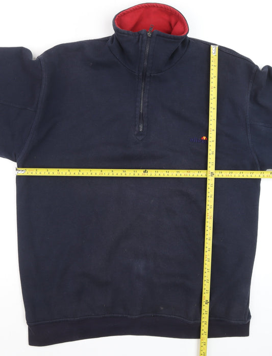 Ellesse Men's Blue XL 1/4 Zip Cotton Sweatshirt High Neck Vintage