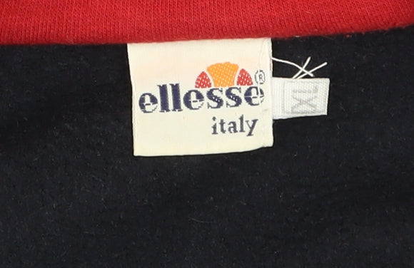 Ellesse Men's Blue XL 1/4 Zip Cotton Sweatshirt High Neck Vintage