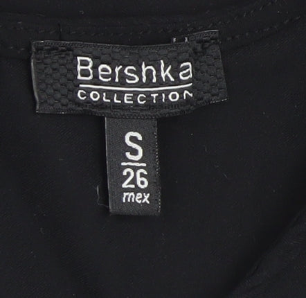 Bershka Women’s Black Sleeveless Bodycon Dress Size S Faux Leather Detail