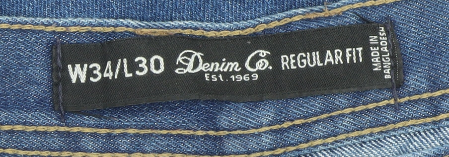 Denim Co Men's Blue Regular Fit Straight Jeans W34 L30