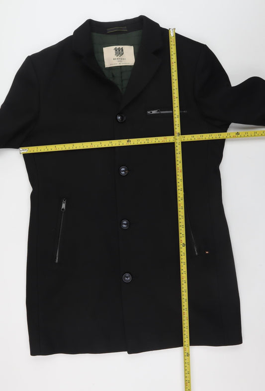 Bertoni Men’s Black Wool Blend Long Overcoat Size 54 (44in) Classic Style