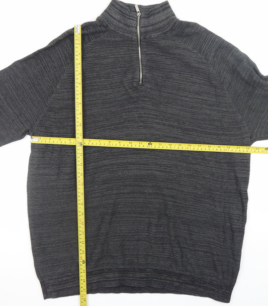 Primark Men's Grey 2XL 1/4 Zip High Neck Cotton Jumper