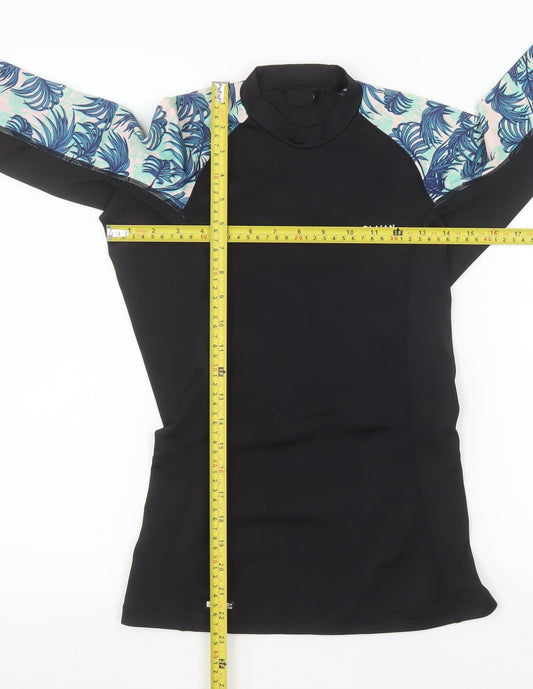 Olaian Boys Black Tropical Rash Guard Long Sleeve Surf Top 12-13 Years