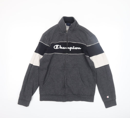 Additional front view of Champion boys’ grey track jacket xl 14 years full zip logo sportswear