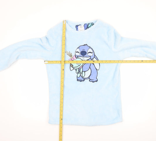Disney Stitch Blue Fleece Women's Long Sleeve Nightshirt Size 10-12