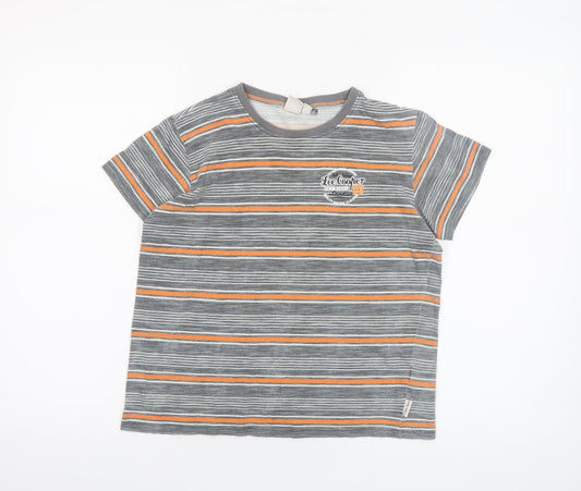 Lee Cooper Boys Grey Striped Cotton Logo T-Shirt 9-10 Years Casual Top