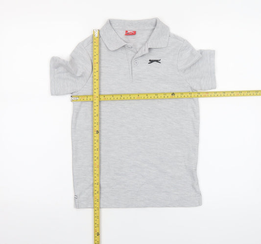 Slazenger Boys Grey Polo Shirt 9-10 Years Short Sleeve Cotton Blend