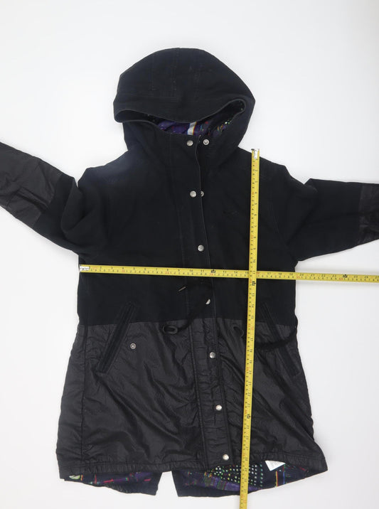adidas Women Black Parka Jacket Size 14 Hooded Lined Zip