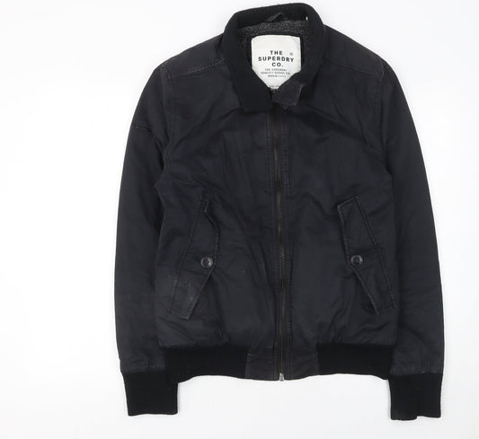 Superdry Men’s Black Bomber Jacket L Cotton Casual Zip Coat