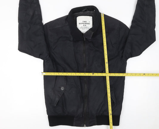 Superdry Men’s Black Bomber Jacket L Cotton Casual Zip Coat