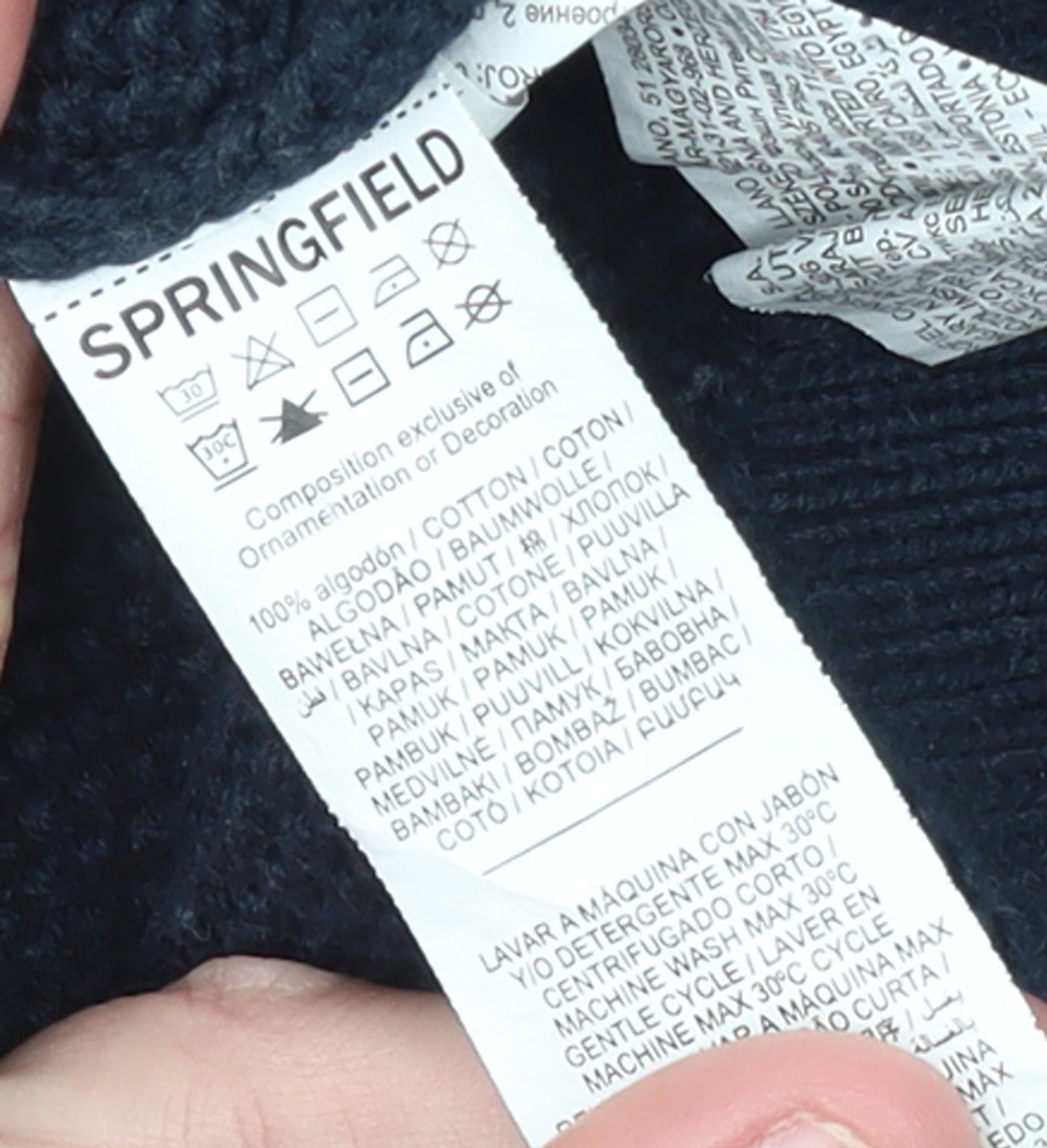 Springfield Men's Blue 1/4 Zip High Neck Cotton Jumper L