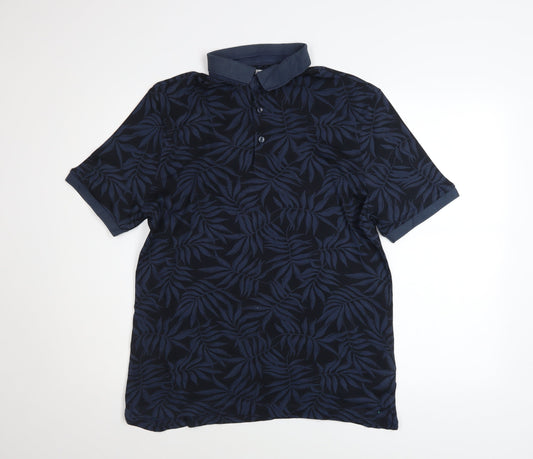 Marks and Spencer Men's Blue Floral Cotton Polo Shirt M Regular Fit