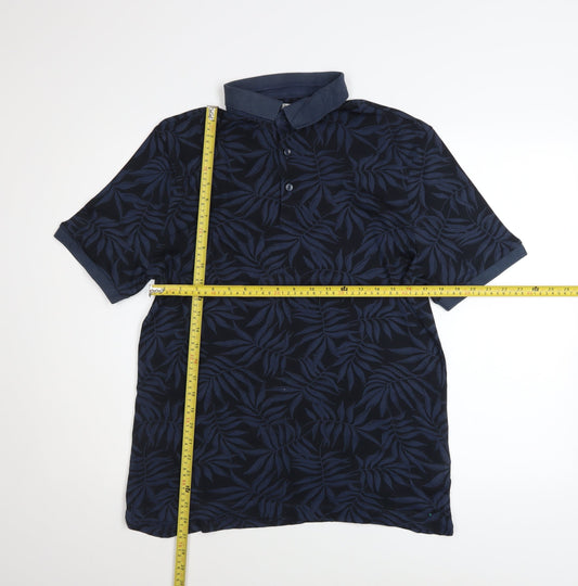 Marks and Spencer Men's Blue Floral Cotton Polo Shirt M Regular Fit