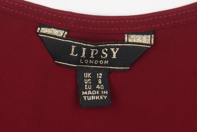 Lipsy Women Burgundy Sleeveless Wrap Blouse UK 12 V-Neck Tie Front