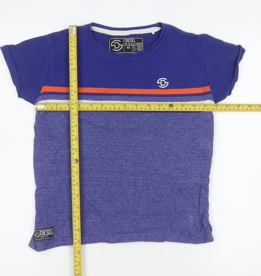 Diesel Boys Blue Striped Cotton T-Shirt Age 9-10 Short Sleeve Casual Top