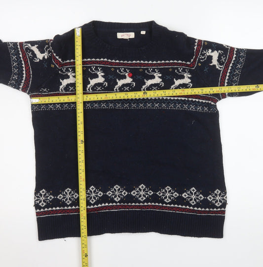 Fat Face Women Navy Christmas Reindeer Knit Crew Neck Jumper UK 12