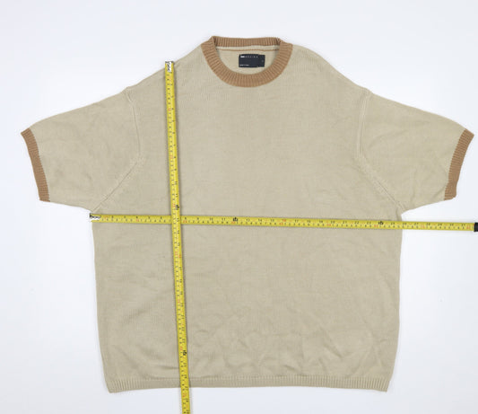 ASOS DESIGN Men’s Beige Short Sleeve Crew Neck Knit Jumper L