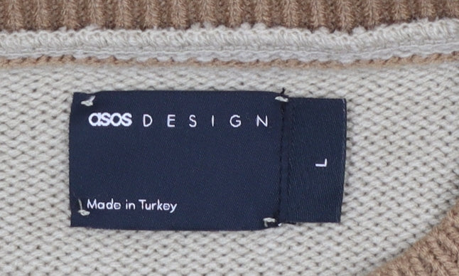 ASOS DESIGN Men’s Beige Short Sleeve Crew Neck Knit Jumper L