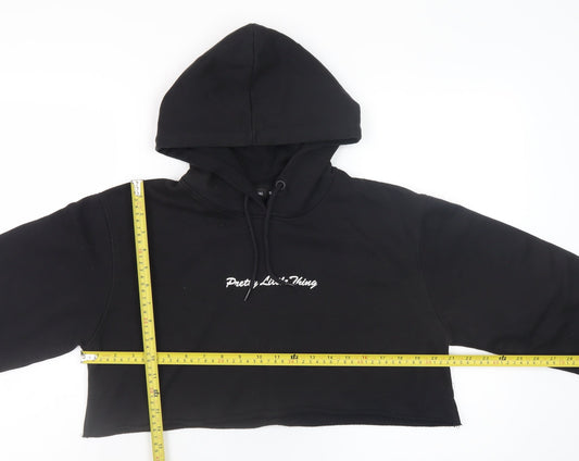 PrettyLittleThing Womens Black Cropped Hoodie Size S Pullover Drawstring