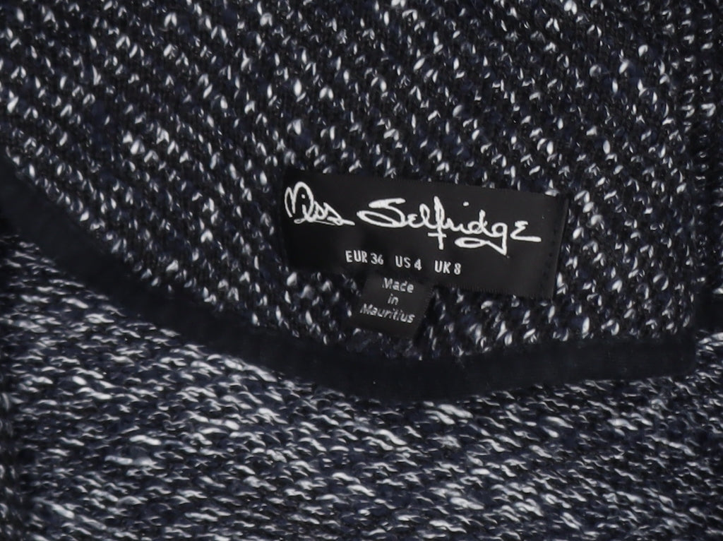 Miss Selfridge Women Black Tweed Biker Jacket UK 8 Cropped Zip Style