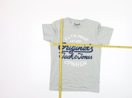 Jack & Jones Originals Men's Grey Cotton Short Sleeve Crew Neck T-Shirt Size S