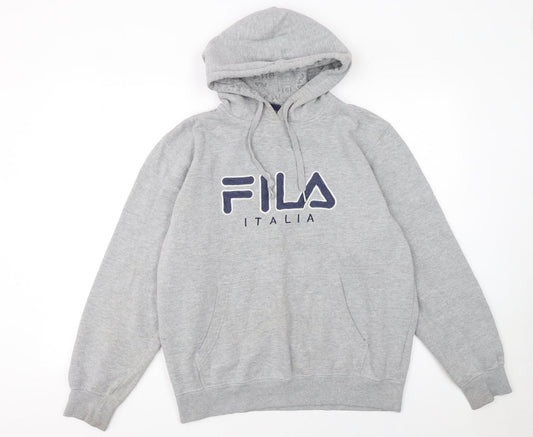 Fila Mens Grey Pullover Hoodie M Logo Fleece Sportswear